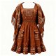 Brown Ethnic Embroidered Dress with Fringe Shawl