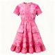 Pink Tie-Dye Dress with Patterned Trim and Pockets