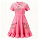 Pink Dress with Floral Embroidery and Ruffled Hem