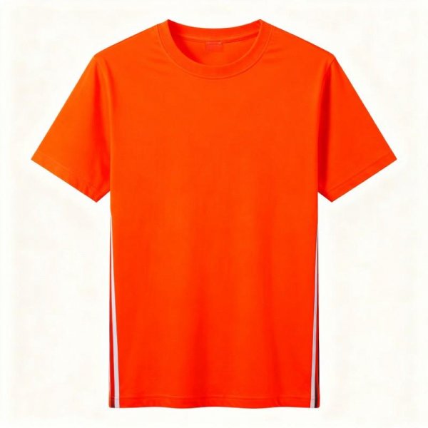 Orange T-Shirt with Side White & Red Stripes