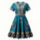 Turquoise Ethnic Pattern Dress with Embroidered Accents
