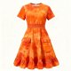 Orange Tie-Dye Smocked Waist Dress with Pockets