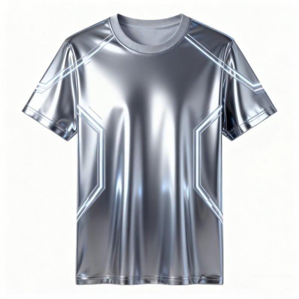 Silver Metallic T-Shirt with Futuristic Line Accents