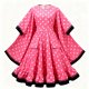 Pink Polka Dot Swing Dress with Black Trim & Bell Sleeves