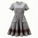 Gray Dress with Ethnic Pattern Trim and Pockets