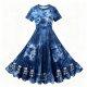 Blue Tie-Dye Pleated Maxi Dress with Silver Tassel Trim